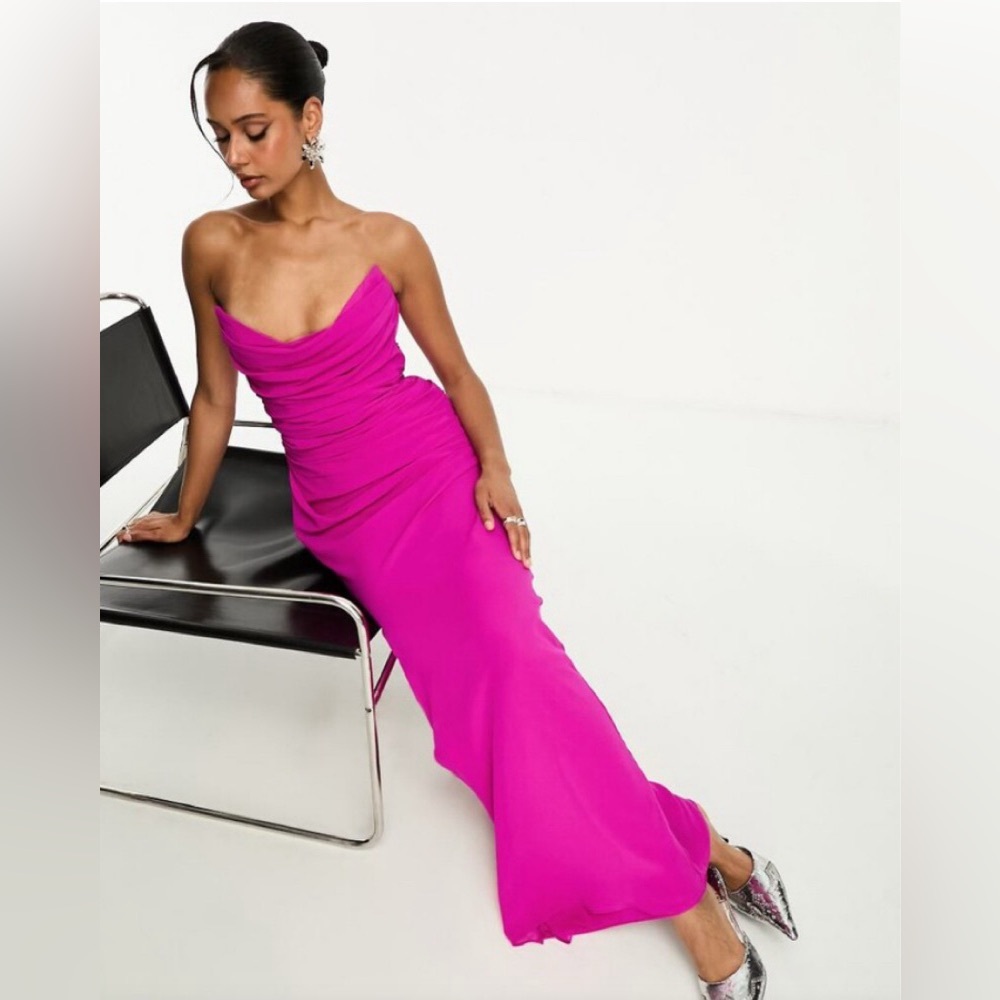 ASOS Fuchsia Corset Drape Strapless Dress
